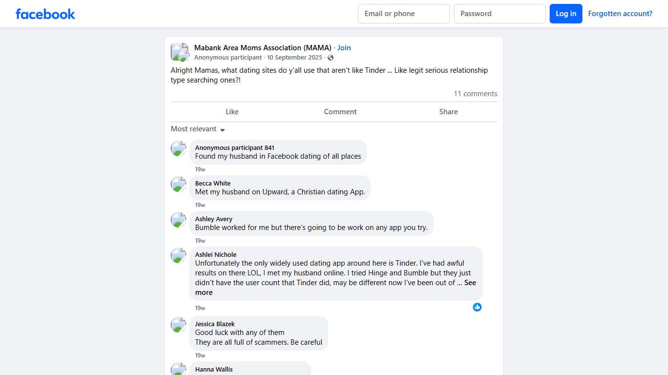 Mabank Area Moms Association (MAMA) Alright Mamas, what dating sites do y'all use that aren't like Tinder .. Facebook